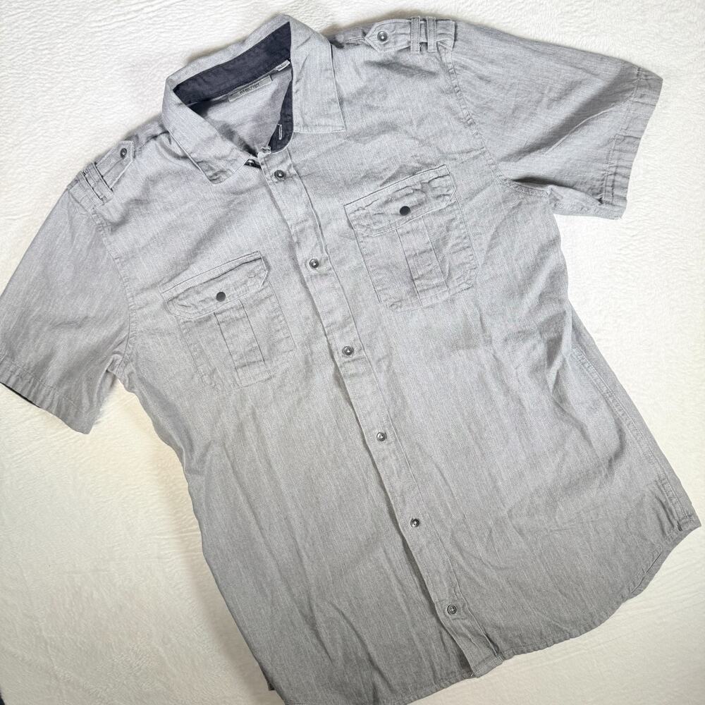 Kenneth Cole Men's Shirt Large Button Up Long Sleeve Gray Tab Shoulder Modern